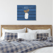 Blauw houten keukenschep in pot - familiedecoratie canvas afdruk (Insitu (Slaapkamer))