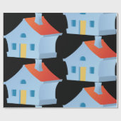 Blauw huis cadeaupapier (Vlak)