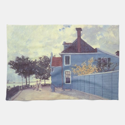 Blauw huis in Zaandam door Claude Monet Theedoek (Horizontaal)