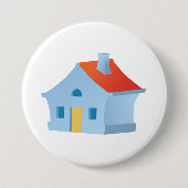 Blauw huis ronde button 7,6 cm (Voorkant)