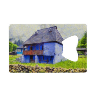 Blauw huis schilderen kredietkaart flessenopener