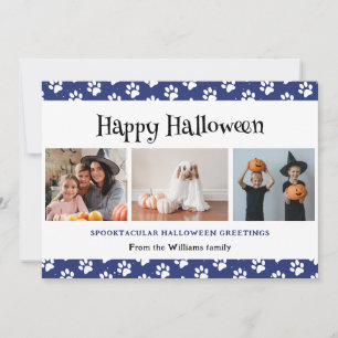 Blauw huisdier Paws Foto Gelukkig Halloween Feestdagenkaart