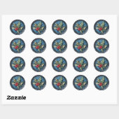 Blauw Hulst Kerst Faux Was Ronde Sticker (Vel)