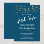 Blauw Huwelijksfeest met Lichtslingers Kaart (Voorkant / Achterkant)