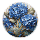 Blauw Hydrangea Bloem 3D Effect Keramische Knop (Voorkant)