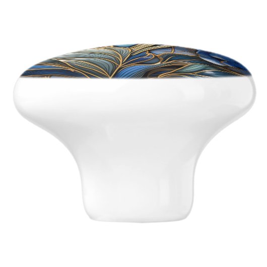 Blauw Hydrangea Bloem 3D Effect Keramische Knop (Zijkant)