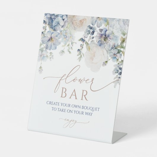 Blauw Hydrangea Bloem Bar Teken Reclamebord Met Voetstuk (Voorkant)