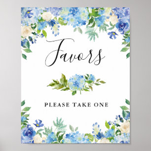 Blauw Hydrangea Bloem Bruiloft Favor Teken Poster