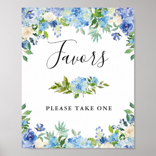 Blauw Hydrangea Bloem Bruiloft Favor Teken Poster (Voorkant)