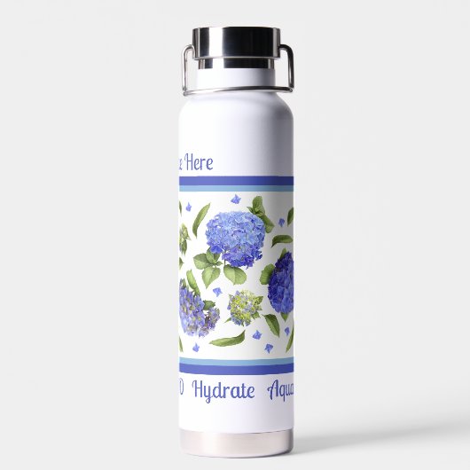 Blauw Hydrangea Bloem Ontwerp Gepersonaliseerd Waterfles (Achterkant)