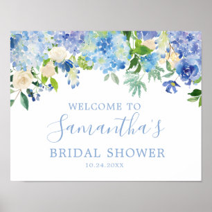 Blauw Hydrangea Bloemachtige Bruidsborrel Welkomst Poster