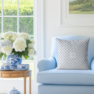 Blauw Hydrangea Bloemblad Monogram   Kussen