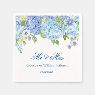 Blauw Hydrangea Bloemen Groen Bruiloft Papier Servet