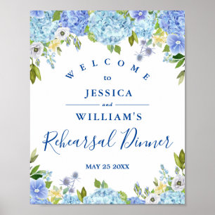 Blauw Hydrangea Bloemendiner Oefenavond Bord Poster