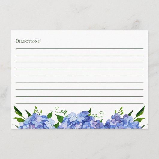 Blauw Hydrangea bloemenrecept Informatiekaartje (Achterkant)