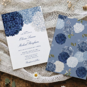 Blauw Hydrangea Bloemige Elegante Trouw Kaart