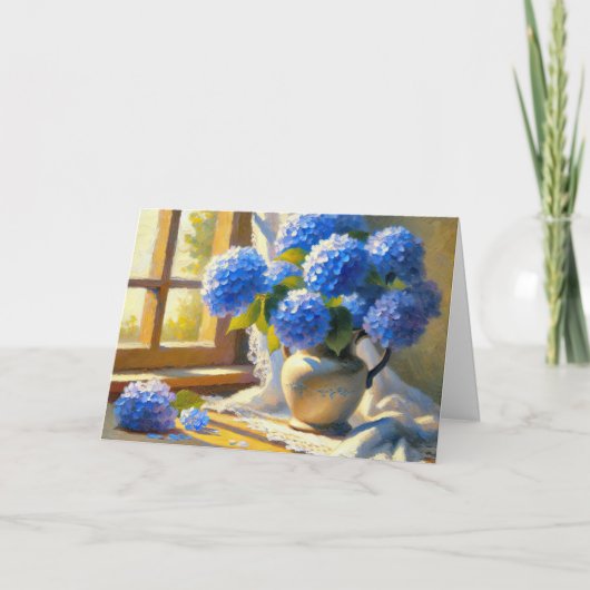 Blauw Hydrangea Boeket Kaart (Voorkant)
