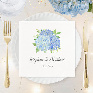 Blauw Hydrangea Boeket Waterverf Bloemenbruiloft Servet