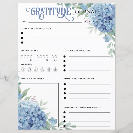 Blauw Hydrangea Dankbaarheidsjournaal Papier (Voorkant)