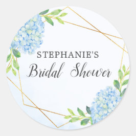Blauw Hydrangea Geometric Floral Vrijgezellenfeest Ronde Sticker