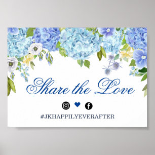 Blauw Hydrangea Groene Huwelijk Hashtag Bord Poster