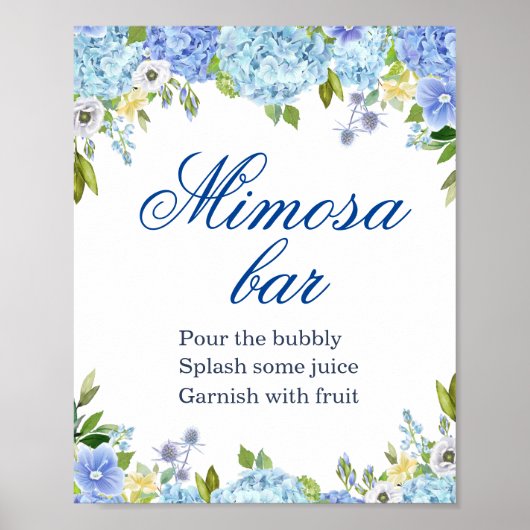 Blauw Hydrangea Groene Mimosa Bar Bord Poster (Voorkant)