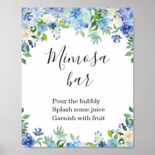 Blauw Hydrangea Groene Mimosa Bar Bord Poster