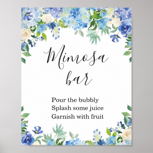 Blauw Hydrangea Groene Mimosa Bar Bord Poster (Voorkant)