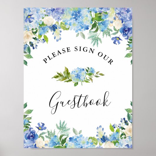 Blauw Hydrangea Groeneflora Teken Ons Gastboek Pos Poster (Voorkant)