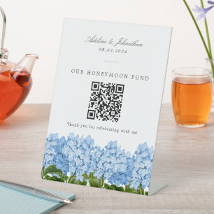 Blauw Hydrangea Huwelijksreis Fonds Bijdrage Reclamebord Met Voetstuk