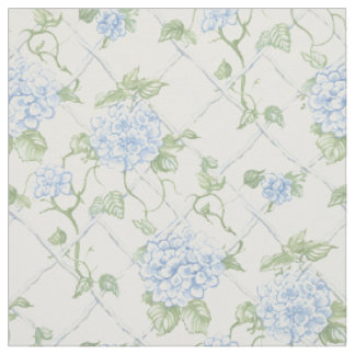 Blauw Hydrangea Lattice Bloemmotief Stof