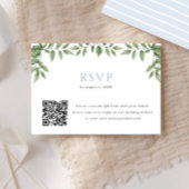 Blauw Hydrangea Leaf QR Code Huwelijksantwoord RSVP Kaartje