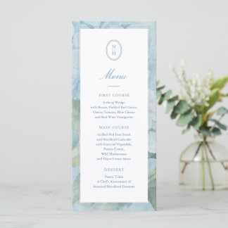 Blauw Hydrangea Monogram Wapenschild Trouw Menu Ka