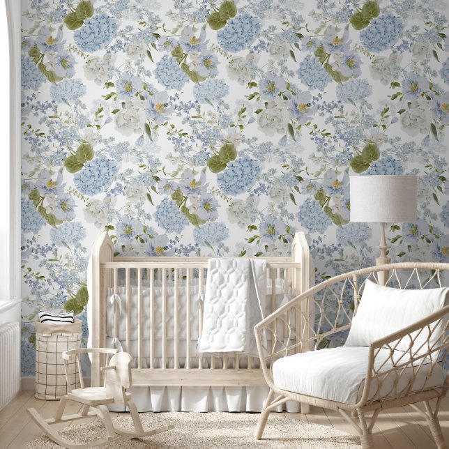 Blauw Hydrangea Patroon Behang (Kinderen)