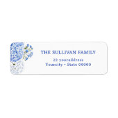 Blauw hydrangea retouradreslabel etiket (Voorkant)
