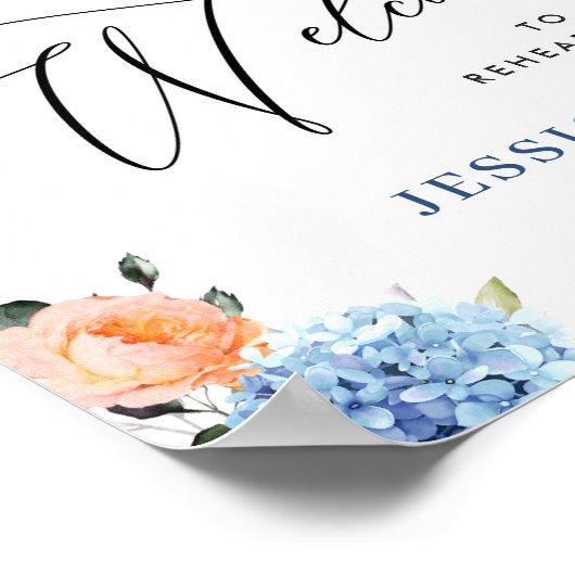 Blauw Hydrangea Roze Blush Rozen REHEARSAL DINER Poster (Hoek)