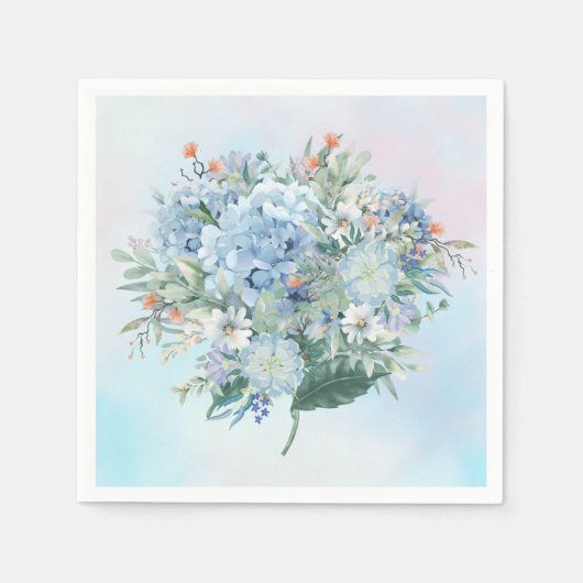 Blauw Hydrangea Waterverf Papier Servet (Voorkant)