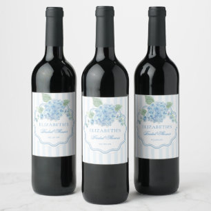 Blauw Hydrangeabloem Elegante Golf Streep Vintage Wijn Etiket