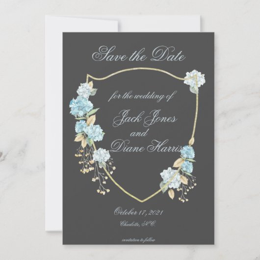 Blauw Hydreanga Bewaar de datum Aankondiging (Voorkant)