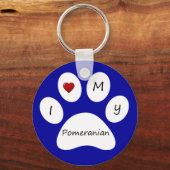 Blauw I houdt van mijn Pommeren Sleutelhanger (Voorkant)