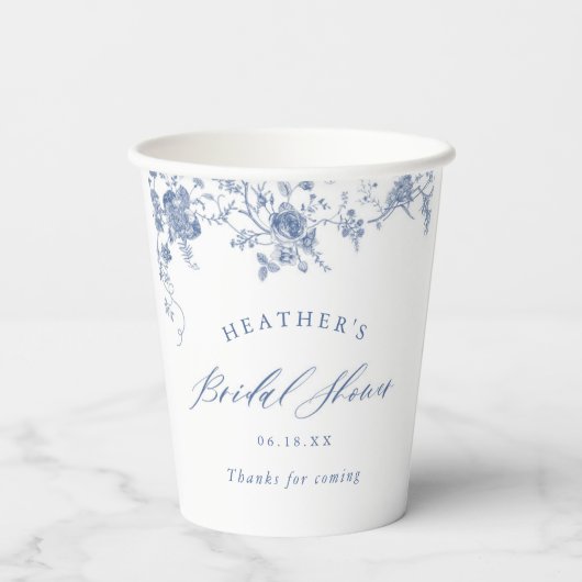 Blauw iets bloemig bruidsdouche papieren bekers (Achterkant)