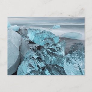 Blauw ijs op strand zeegezicht, IJsland Briefkaart