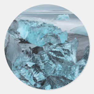 Blauw ijs op strand zeegezicht, IJsland Ronde Sticker