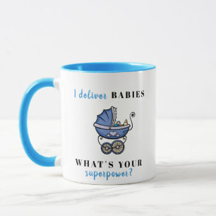 Blauw "Ik lever baby's - Wat is uw Superpower?" Mok