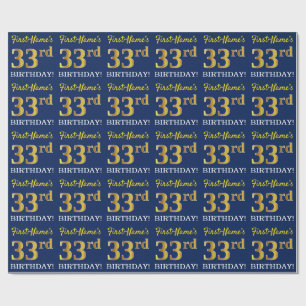 Blauw, imitatie Gold look "33e BIRTHDAY" Cadeaupapier