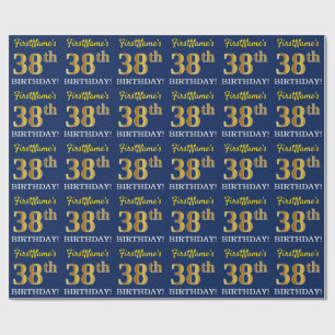 Blauw, imitatie Gold look "38e BIRTHDAY" Cadeaupapier