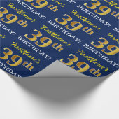 Blauw, imitatie Gold look "39th BIRTHDAY" Cadeaupapier (Hoek)