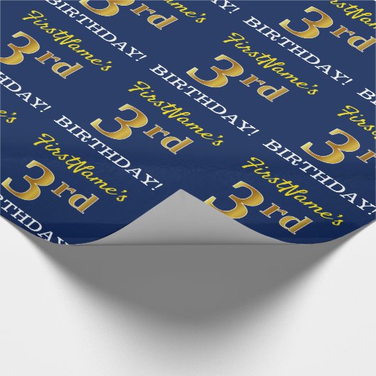 Blauw, imitatie Gold look "3rd BIRTHDAY" Cadeaupapier (Hoek)