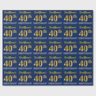 Blauw, imitatie Gold look "40e BIRTHDAY" Cadeaupapier
