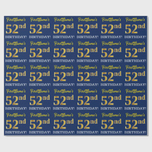Blauw, imitatie Gold look "52e BIRTHDAY" Cadeaupapier